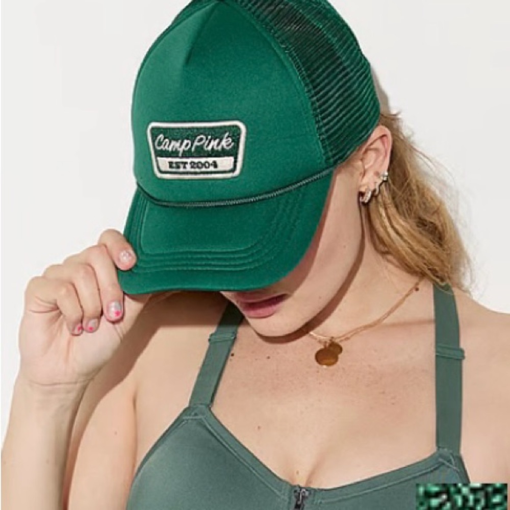 PINK Victoria's Secret Forest Green Trucker Hat